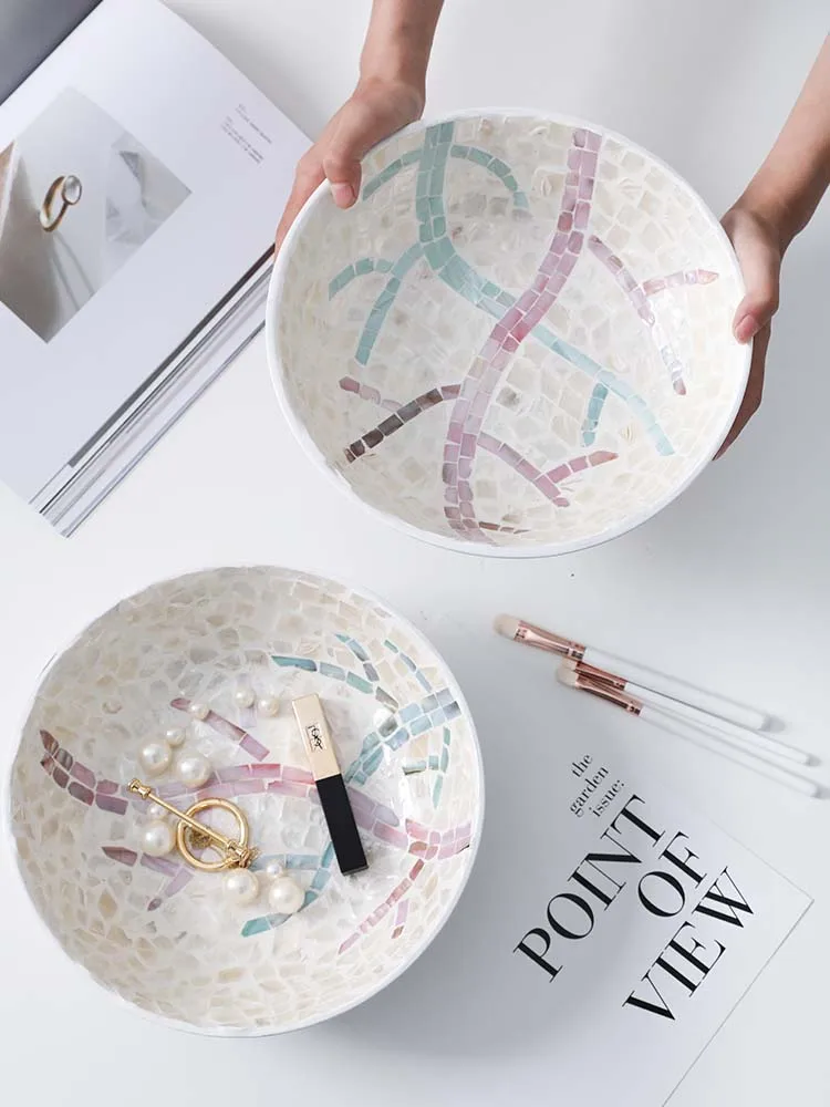 

Nordic color shell handmade home kitchen wood fruit salad cake dessert storage tool multifunctional jewelry storage decorations