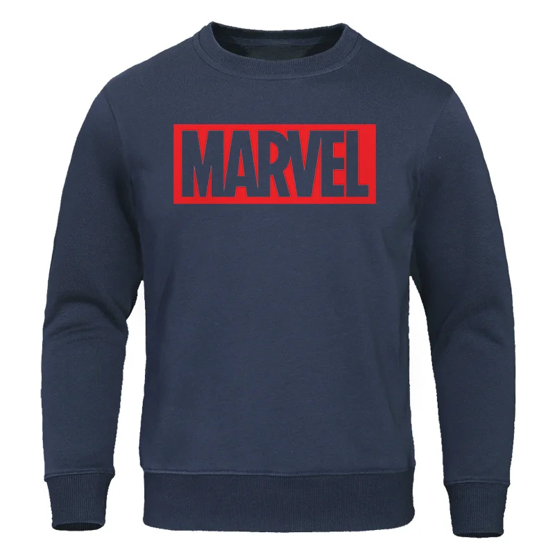 Мужские толстовки Весна Осень Толстовка Мода Marvel принт мужские хлопковые толстовки повседневные мужские пуловеры с круглым вырезом уличная одежда топы - Цвет: dark blue 2