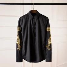 Мужская рубашка с вышивкой золотого Тигра для свадебного платья жениха размера плюс Весна Осень приталенная однотонная Повседневная белая рубашка Топ Camisa