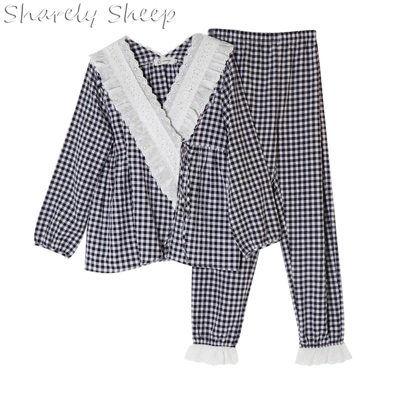 Клетчатая хлопковая ночная рубашка для беременных и кормящих, пижама для беременных с длинными рукавами, одежда для сна для беременных женщин - Цвет: Черный