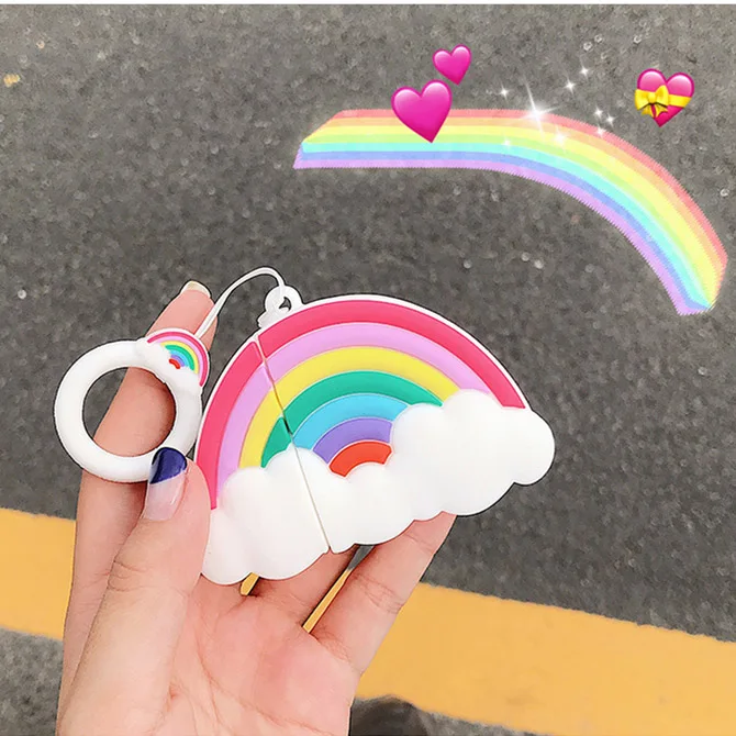 3D милый чехол для Apple airpods 1 2 Unicorn Rainbow, Беспроводная зарядка, чехол для наушников, чехол для Air Pods Airpod с подвесной пряжкой - Цвет: 03