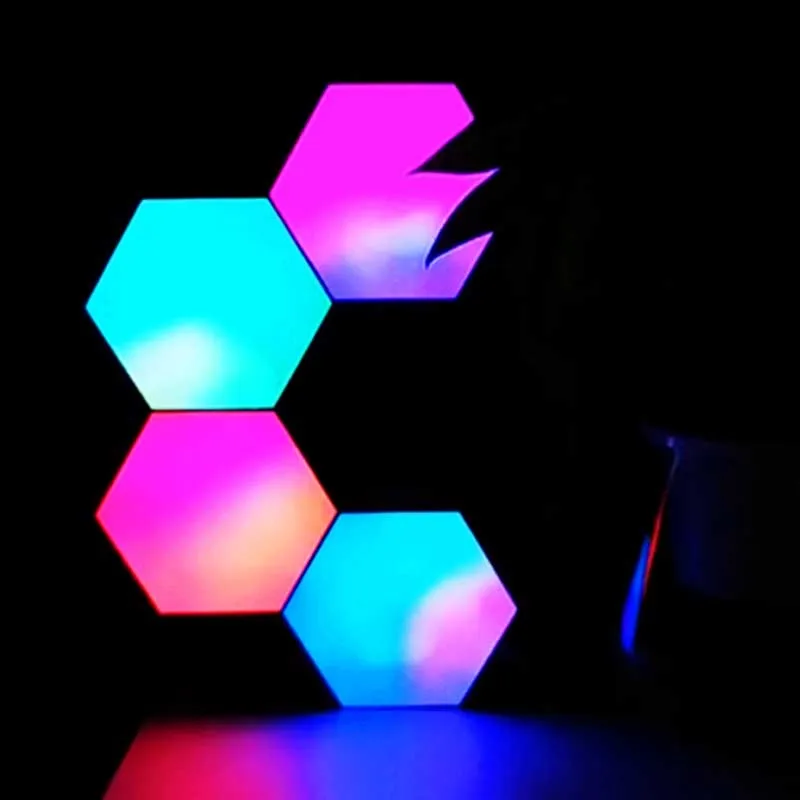 8 Modos de Escena y Cualquier Cambio de Color Tenlso DIY LED Quantum Lights Lámpara Cuántica Hexagonal con Base Montaje Iluminación Modular Lámpara de Fondo Creativo de Decoración de Pared 