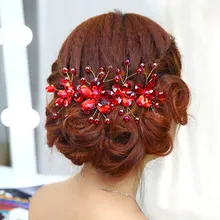 Горячие продажи невесты цветочный головной венок Кристалл сливы корейский стиль красный свадебный головной убор ручной работы из бисера браслет аксессуары для волос Cheo
