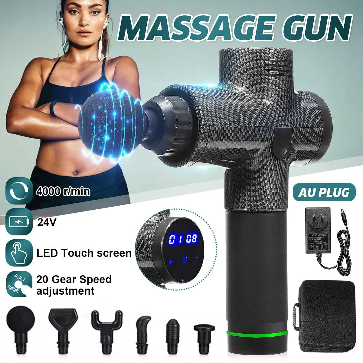 

6 Heads 20 Speeds Therapy Massage Guns Vibration Touch Screen Muscle Body Massager Physiotherapy Impact Relax Guns Deep Massage