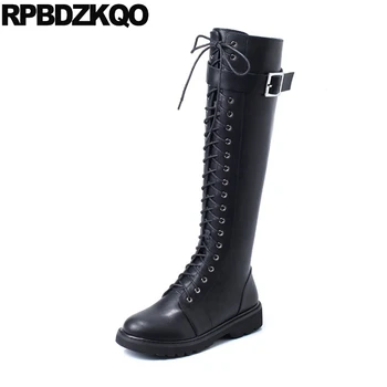 

winter shoes black equestrian knee high biker side zip boots long tall size 34 women riding genuine leather motorcycle casual