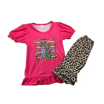 

Leopard Print pink tunic top with short girl clothing sets
