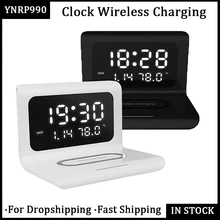 Cargador inalámbrico Qi de 10W, almohadilla de carga inalámbrica, termómetro, reloj con calendario, Cargador inalámbrico de carga rápida para Iphone y Samsung