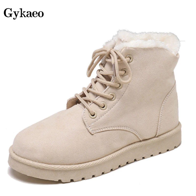 

Gykaeo Women Boots ladies Fashion Mother Warm Fur Ankle Boots for Women Comfortable Flat Winter Shoes Botas Mujer Invierno 2019