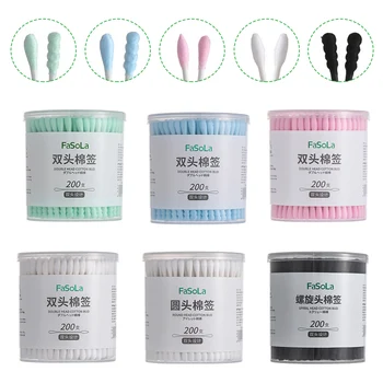

New 200 Pcs Bamboo Cotton Buds Swabs Wood Sticks Soft Cotton Bud Ears Clean Tools Double-headed with Swab Nail Art Accessories