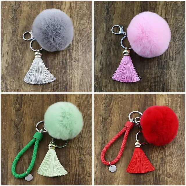 Kekafu Pom Pom Keychain Fluffy Faux Fur Ball Car Key Ring Purse