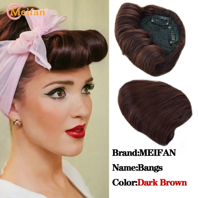 MEIFAN Clip in Hair Bangs Extension Hairpiece Synthetic Natural Fake Bang Hair Piece Air Bangs Clip on Bangs Black Brown LH36-2-33