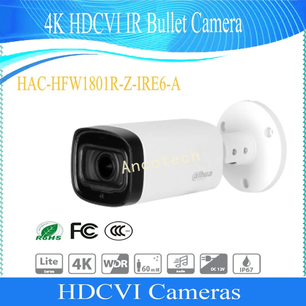 

DAHUA CCTV Camera 4K Camera HDCVI IR Bullet Camera With Built-in mic DH-HAC-HFW1801R-Z-IRE6-A