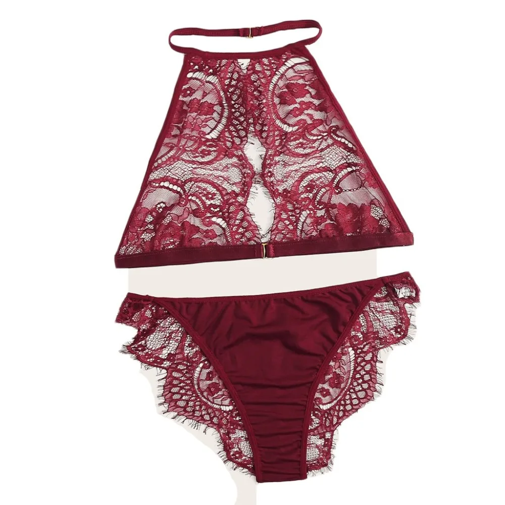 Women Underwear Set Sexy Bra Set Flower Sexy Lace Hollow Backless Bra Sleepwear Red Lingerie Set кружевное белье#2S06