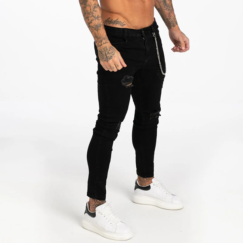 Coming Soon Super Stretch Skinny Fit Jeans Men Knee Ripped Distressed Fake Designer Brands 2017 New Arrival Plus Size Tight Pant