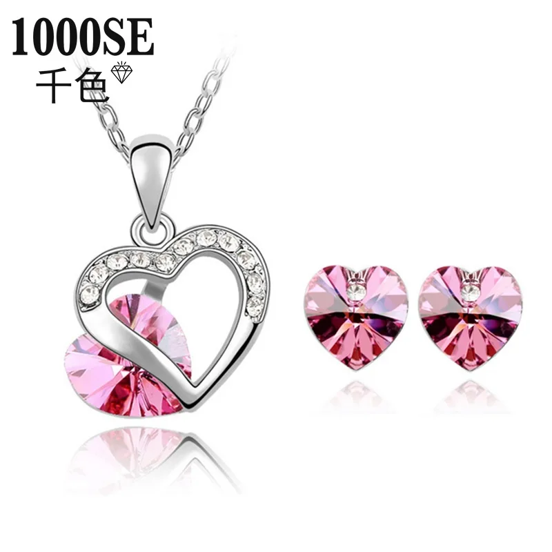 

Thousands of Colors Shih Element Austria Import Crystal Ornament Set about Europe And America High-End Necklace Ear Stud Two-Pie
