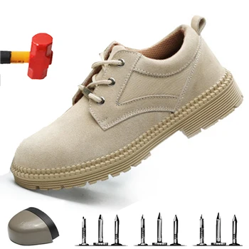 

Fleece Cow Kevlar Bulletproof Midsole Safety Shoes Smash-proof Puncture Work Shoes Up To Standard Steel Head Men's Boots