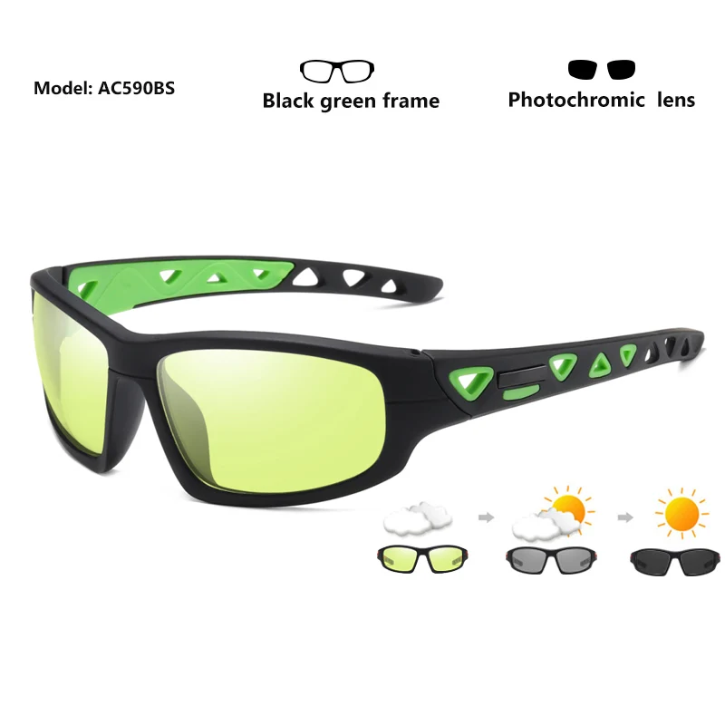 Спортивные фотохромные поляризованные солнцезащитные очки для мужчин, для вождения, рыбалки, солнцезащитные очки для дня, ночного видения, очки gafas de sol hombre - Цвет линз: Black green-yellow