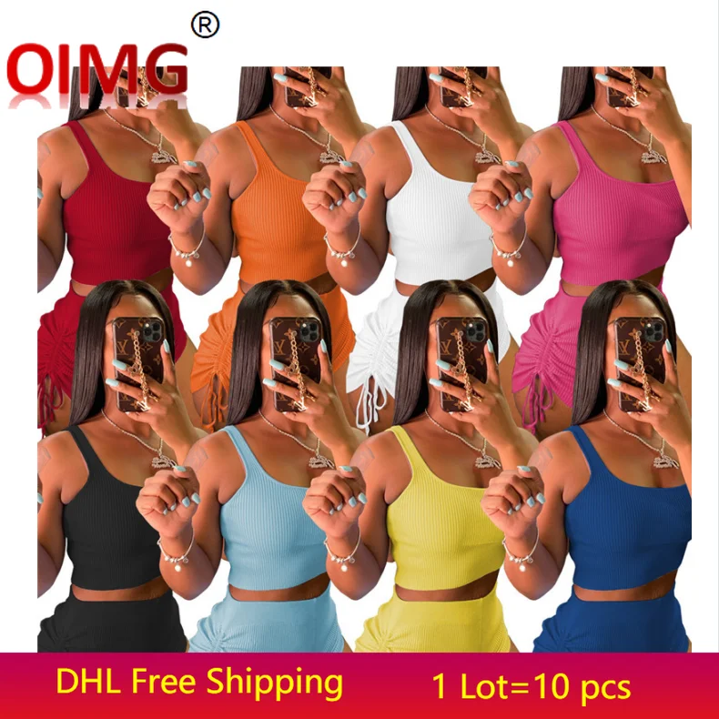 Summer Women Outfits Solid Knitted Tracksuits Sleeveless Tank+Shorts Two Piece Sets Plus Size 2XL Bandage Sports Suits DHL  5278