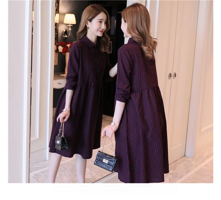 New Plaid Nursing Maternity Breastfeeding Dresses Autumn Winter Clothes for Pregnant Women Single-breasted Pregnancy Dress