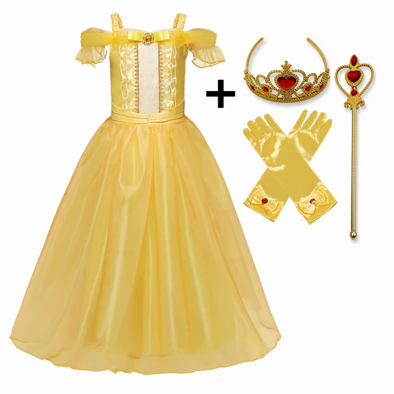 Dress for Girls Cosplay Princess Costume Golden Color Halloween Clothes Children Beauty Clothing 4-10Yrs | Детская одежда и обувь