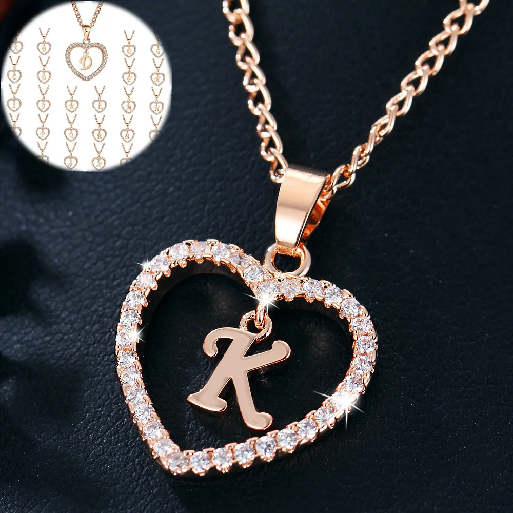 Letter Necklace 26 Letter Zircon Love Pendant Jewelry