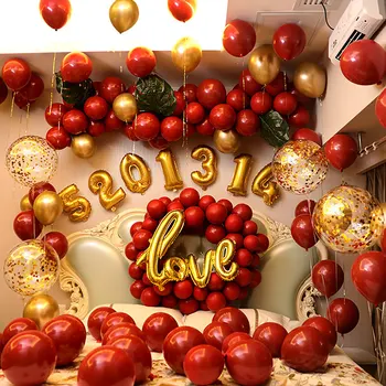 

1set Meal Marriage Room Arrangement Pomegranate Red Balloon Suit Wedding Party Scene Arrangement Decorations Happy Balloons