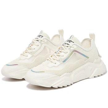 

Shoes Woman MOOLECOLE High Quality Women Sneakers Platform Lace-Up Women Casual Shoes Air Mesh High Heels Women Shoes 2-9562