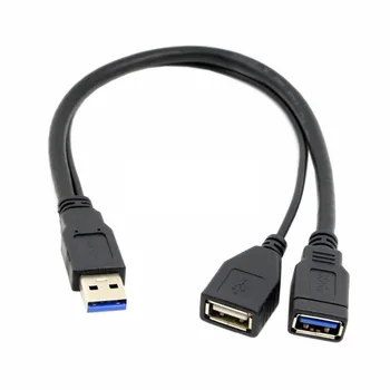 

High Speed USB 3.0 USB3.0 Male to Dual USB Female Extra Power Data Y Extension Cable 25cm for 2.5" Mobile Hard Disk cable