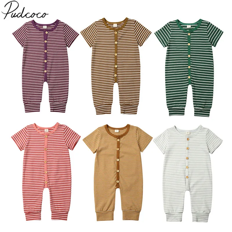 

2019 Baby Summer Clothing Newborn Infant Baby Girl Boy Striped Clothes Romper Jumpsuit Short Sleeve Outfit Daily Playsuits