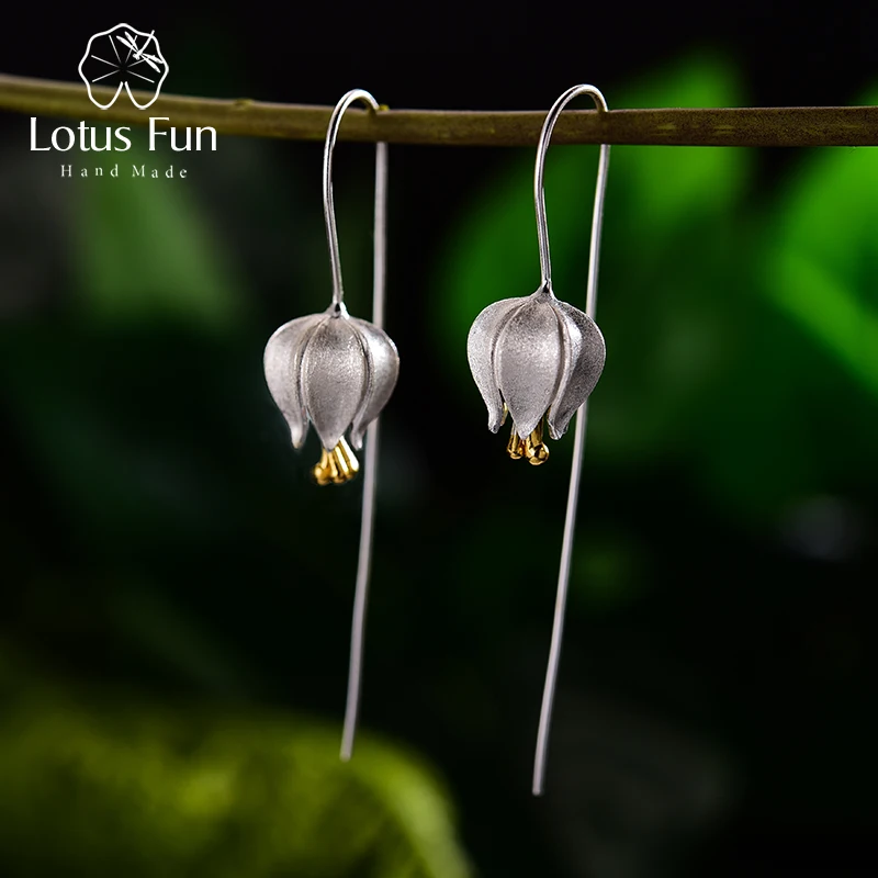Женские серьги Вечная любовь Lotus Fun изящные подвески из серебра 925 пробы с цветком