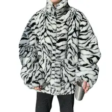2021 зима мужчины тигр полоски мех пальто теплая куртка женщина зебра харадзюку оверсайз утеплитель искусственный мех куртка