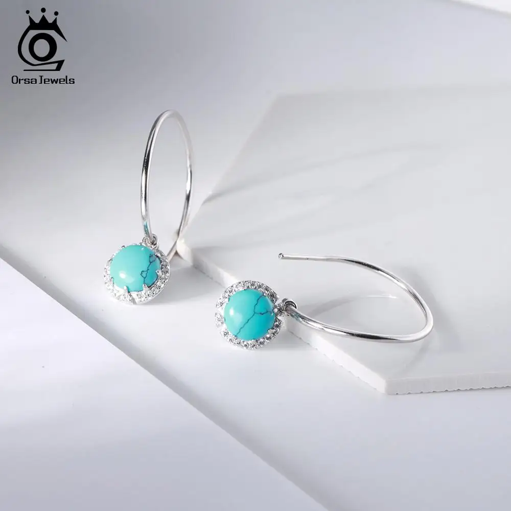 ORSA JEWLES 925 пробы серебро бирюзовые серьги кольцо комплект элегантный подарок на праздник Натуральный камень Модный костюм комплекты ювелирных изделий SS28