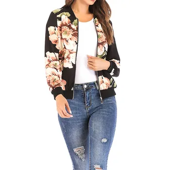 

Fashion Women Jackets Casual Zipper Closure Floral Print Coats Simple Beautiful Long Sleeve Women Chiffon Jackets Hot