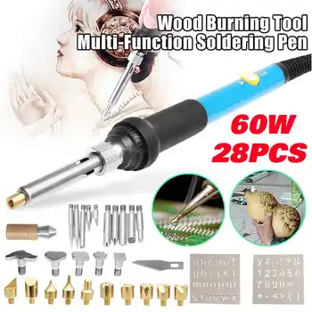 

60W 220V Wood Burning Electronic Iron Pen 28PCS Soldering Tool Set Pyrography Kit Brass With Tips Woodburning Pyrography Tools