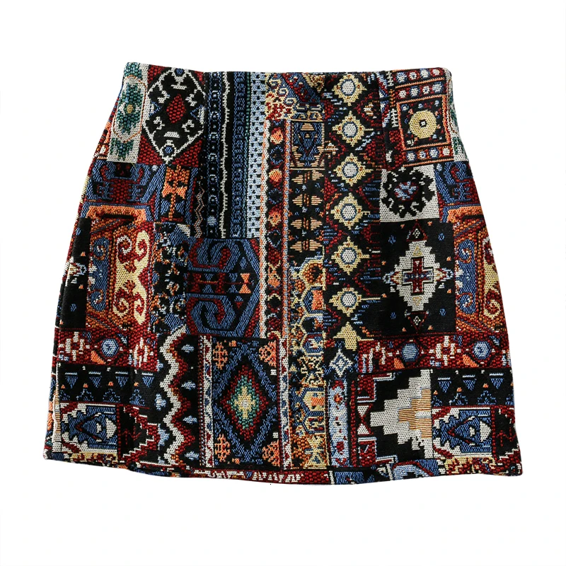 2020 Skirts Woman Boho Embroidery High Waist Mini Skirt Vintage Literary Girls Chic Pattern A-line Wrap Skirts