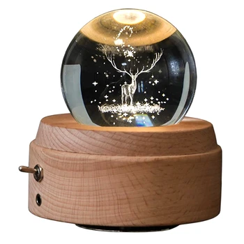 

3D Crystal Ball Music Box The Deer Luminous Rotating Musical Box With Projection Led Light