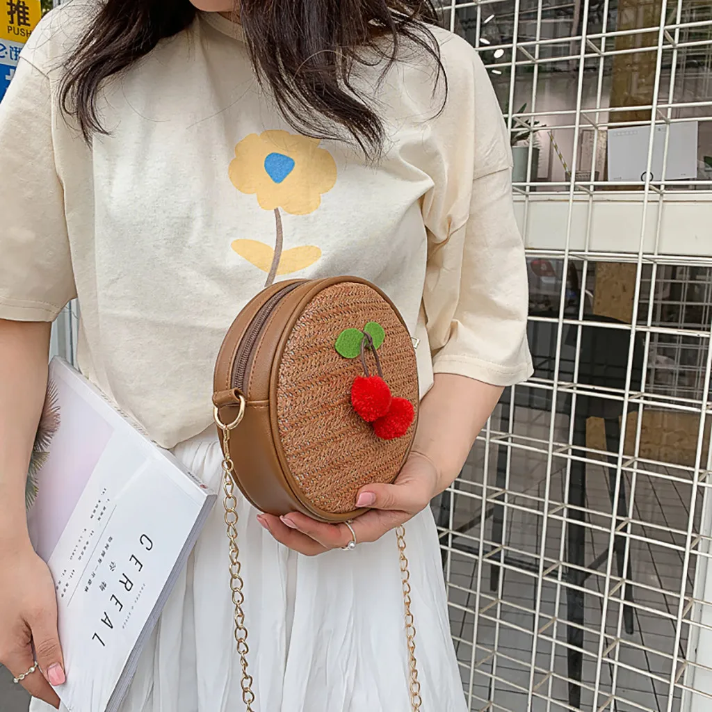 

Round Women Bag Circle Hollow Straw Braided Flower Shoulder Bag Casual Knitting Crossbody Bags for women Handbags Travel Holiday