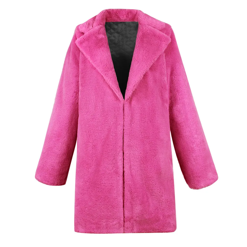 Зимнее женское пальто из искусственного меха, женская теплая плотная однотонная длинная плюшевый пиджак плюшевая верхняя одежда, зимнее пальто большого размера, кардиган