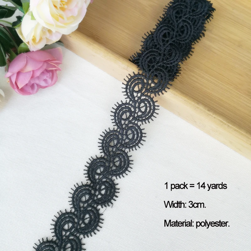 Black 14 ярдов 1,7-8 см вышивка, кружевная отделка, пэчворк, ручная работа, рукоделие, Швейные аксессуары, ткань, украшение одежды, 910 - Цвет: Black
