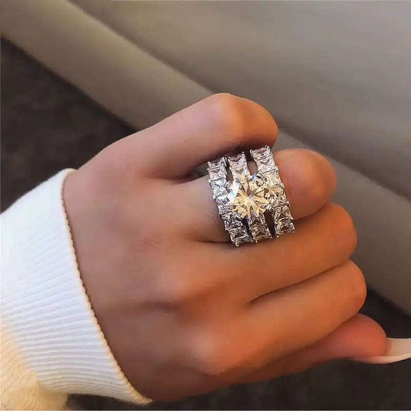 925スターリングシルバー結婚指輪セットプリンセスカットczブライダル女性のための婚約記念ギフトドロップ無料ジュエリーr5993 指輪 Aliexpress