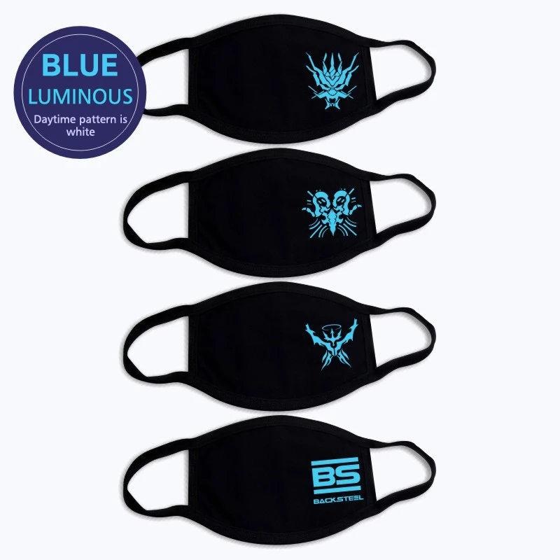 Fashion Black Face Mask kpop Reusable Cotton Glow At Night Multiple Facial Masks For Men Cool Hip Hop Germ Protection | Аксессуары для