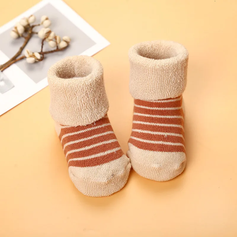 Детские носки, хлопоковый для новорожденных малышей, носки для девочек, Meia/woll, носки для маленьких мальчиков, детские носки для новорожденных мальчиков, зимние носки для маленьких мальчиков и девочек - Цвет: coffee stripe