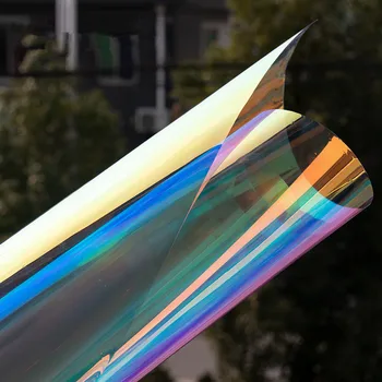 

Colored Window Film SUNICE 68*50cm Chilly Effect Dichroic Iridescent Stained Glass Sticker Glass Self-adhesive Film Home Decor