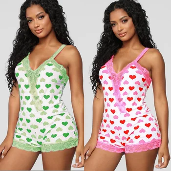 

2020 Sexy Women Lace Body Bodycon Sleepwear Jumpsuit Bodysuit Shorts Romper Tracksuit Leotard Long Sleeve Print Button Bodysuits