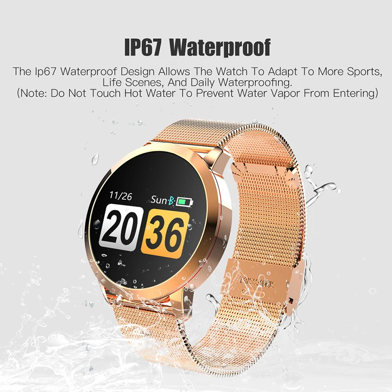 Baratos Reloj inteligente Vorke Q8 para mujer, reloj inteligente de moda, rastreador de ritmo cardíaco, Monitor de presión arterial, deporte, reloj inteligente