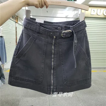 

2020 Spring Summer Clothing High-waisted Zipper Jeans Skirt Female Denim Skirt Women's Slim Fit A-line Gray Mini Short Skirts