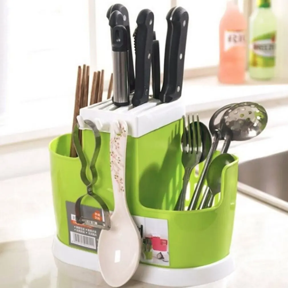 Kitchen Draining Water Chopsticks Cage Spoon Storage Rack Cutlery Organizer Drainer Multifunctional Storage Box Plastic Holder