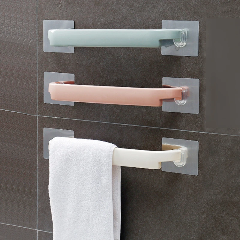 Rotatable Triangle Towel Rack Adhesive Wall-Mount Bathroom Hanger Stick Hook
