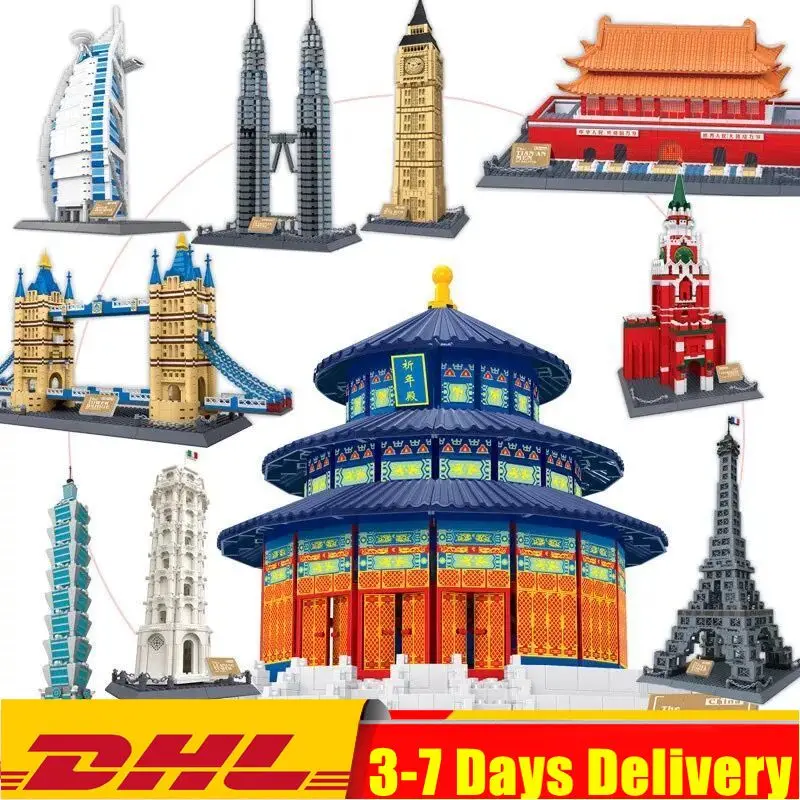DHL знаменитые модели зданий Нотр-Дам де Пари Эйфелева башня Лондонский мост строительные блоки кирпичи детские игрушки