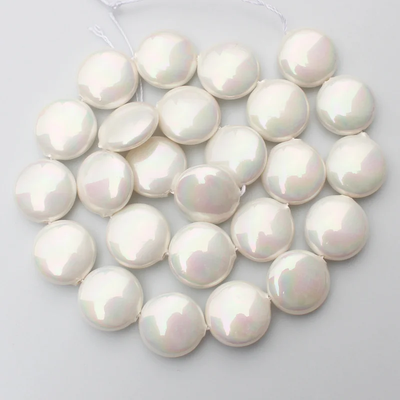 10-16 мм с белыми жемчужинами плоские бусины в форме монет 1", для изготовления ювелирных изделий DIY, Кулон, Ожерелье